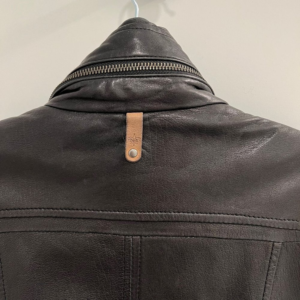 Mackage Leather Jacket Black XXS Aritzia Bomber Hidden Hood - Picture 5 of 6